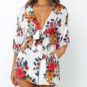 Floral tie front romper